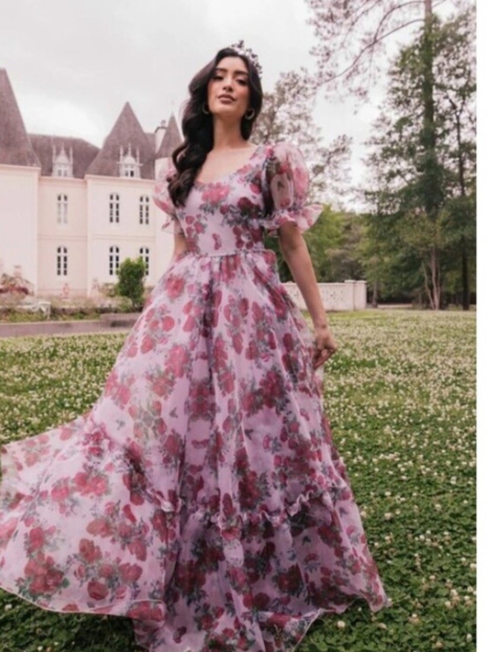 Floral Pink Puff-Sleeve Maxi Dress JessaKae Cordelia 2X Etheral Princesa EUC